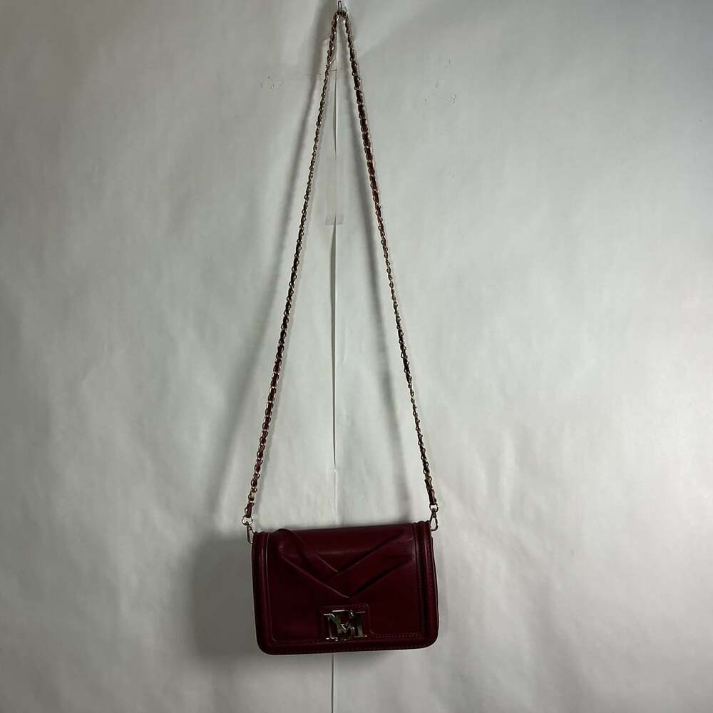 Badgley Mischka Pleated Crossbody Bag Burgundy Gold Chain